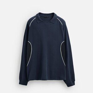 Zara Men's Relaxed Fit Polo Rugby Long Sleeve Collared Shirt Size Medium NWOT